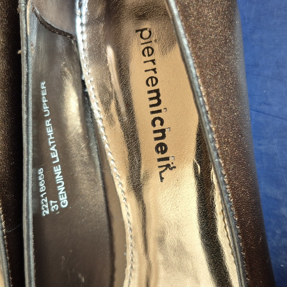 Pierre Michel Bronze Metallic Leather Peep Toe Wedges, Size 37 - Picture 4 of 15